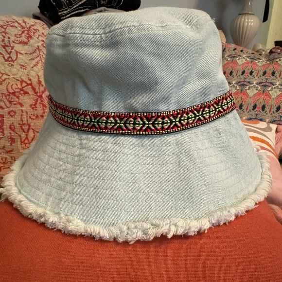 Vintage Raw Hem Boho Design Bucket Hat - Picture 2 of 3